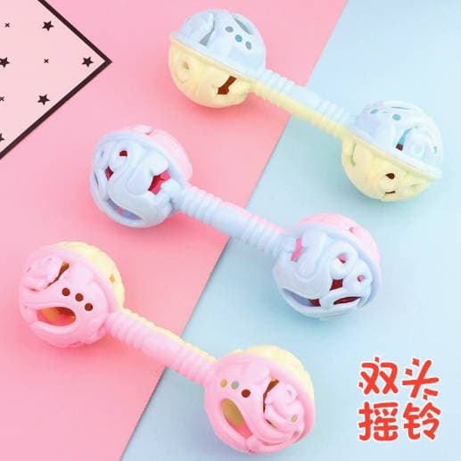 婴儿手摇铃安抚手抓双头摇铃玩具宝宝益智抓握早教益智手握铃铛